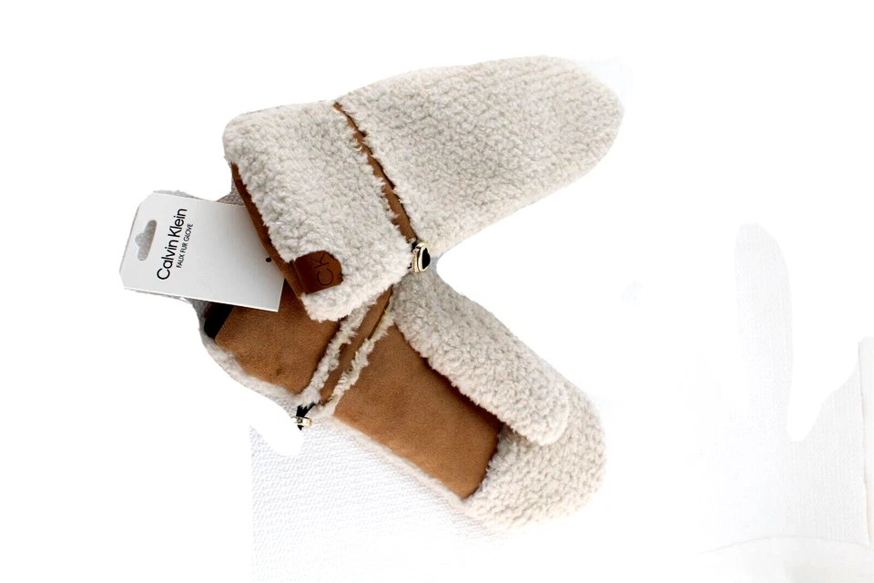 CALVIN KLEIN One Size Faux Shearling & Faux Suede with CK Logo Mittens MSRP $48 - Image 4 of 4