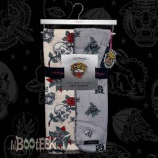 Ed Hardy Plush Pet Throw 40x50 Reversible Skull Roses Embossed Gray White NWT