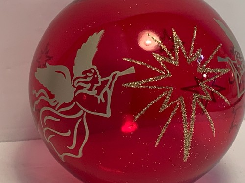 Bronner's CHRISTmas Wonderland Ornament, klares rötliches Glas mit goldenen Engeln - Bild 3 von 6