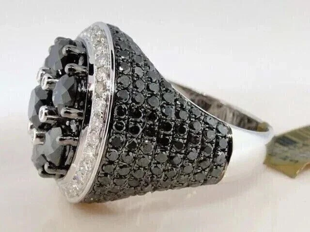 4Ct Round Cut Lab Created Black Diamond Men's Pinky Ring 14k White Gold Finish - Image 3 of 4