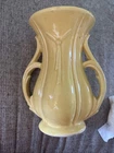 Vintage McCoy Pottery Doubled Handle Yellow Ribbon Cord Tassel Vase Made in USA