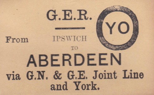 Great Eastern Railway Luggage Label ABERDEEN (IPSWICH)