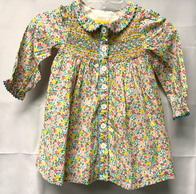 Mini Boden Pink Floral Smocked Lined Toddler Dress 2-3
