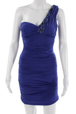 Mignon Women Bodycon Mini Dress Blue Polyester Spandex Size XS