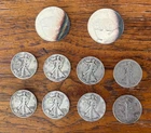 Lot of 10 - 90% Silver Coins. 8 Half Dollar 1930s 40's Libertys and 2 Troy Oz
