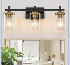 Black and Gold Bathroom Vanity Light, 3 Light Bathroom Light Fixtures,
