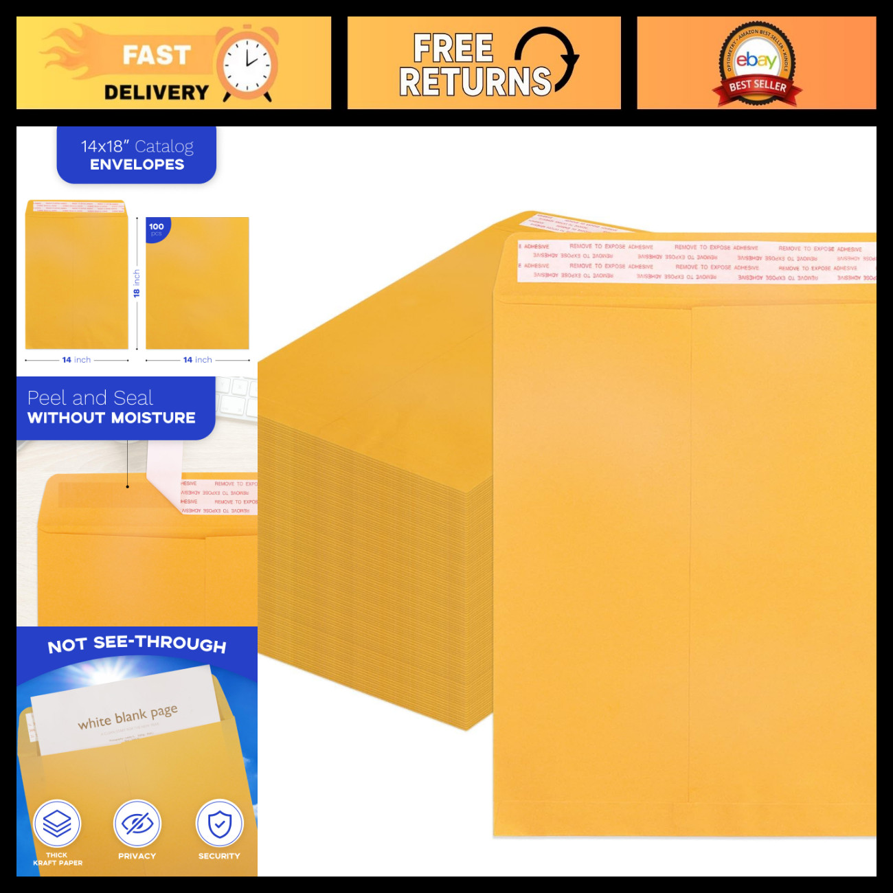 100 Pack 14x18 Inch Manila Envelopes - Heavyweight, Durable, Ideal for Shipping