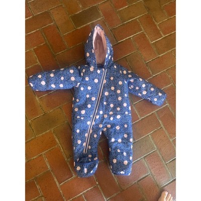 Roxy Baby Girl Snowsuit 12M Blue Pink Polka Dot DryFlight 10K Bunting One Piece