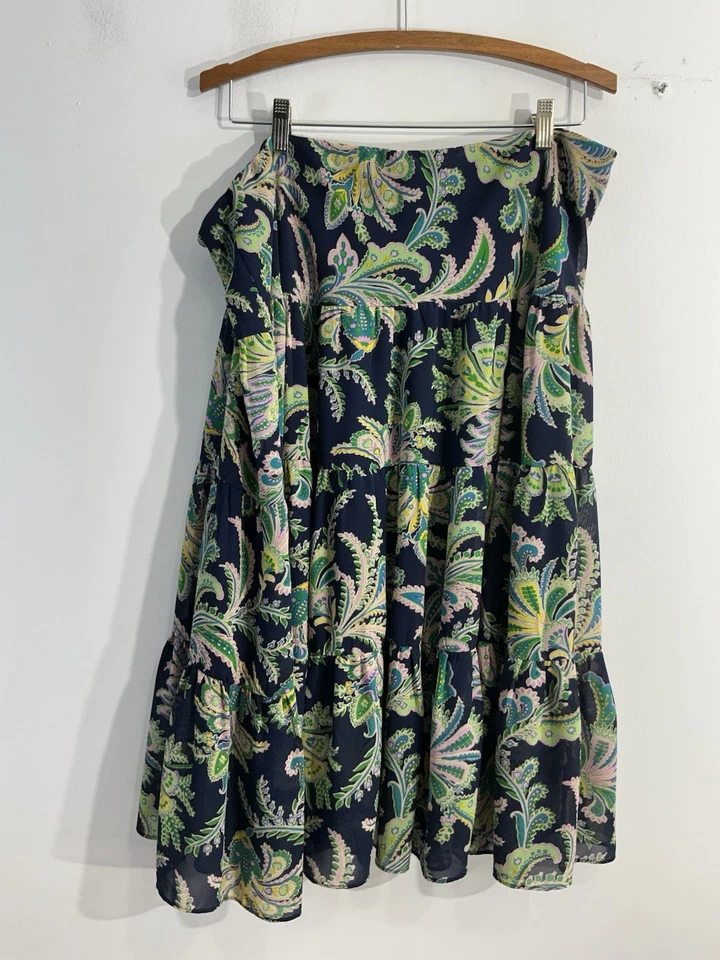 Womans Chaps Pullon Midi Skirt XL Multicolor Paisley Lined Ruffled Hem - Image 2 of 4