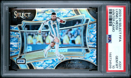 2023-24 Panini Select Lionel Messi Winter Camo /99 PSA 10 Argentina Color Match