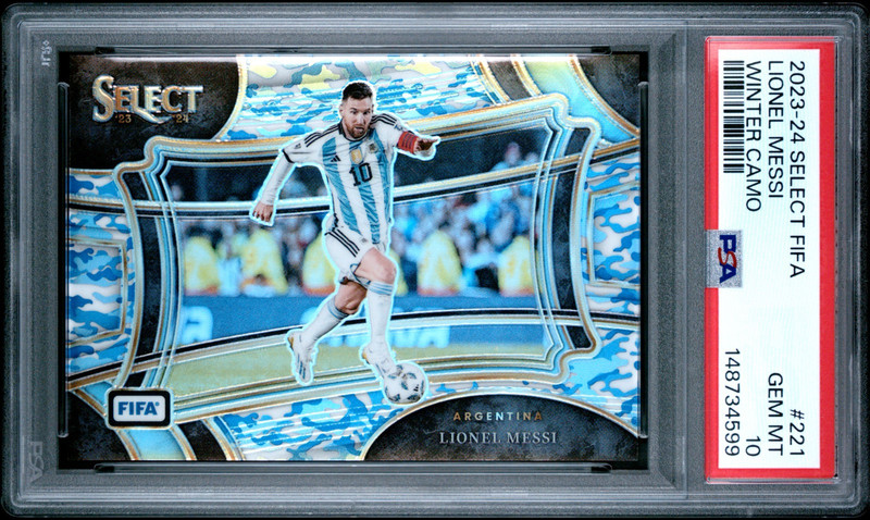 2023-24 Panini Select Lionel Messi Winter Camo /99 PSA 10 Argentina Color Match