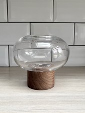 Image of LSA OBLATE Round Clear Glass Vase With Walnut Base/ Stand Height 13.5cm