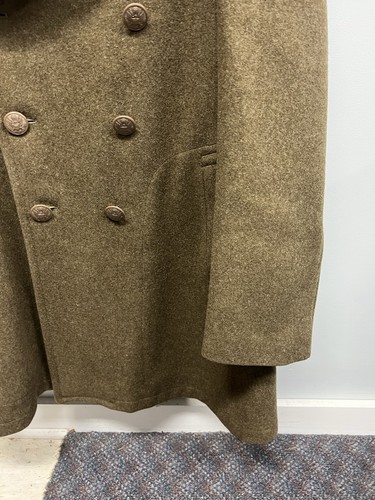 Vintage Military Wool Coat Mens 40L army Double Breasted green Overcoat WWII 40s - Picture 5 of 12