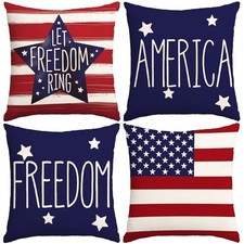 4th of July Pillow Covers 18x18 Inch,Set of 4 18" x 18" Pack of 4 Patriotic