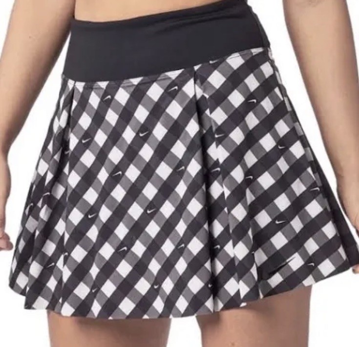 Nike Dri-FIT Club Black & White Gingham Printed Tennis Skort Size XL