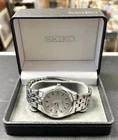 Seiko SQ50 Date Mens Silver  Vintage Watch Quartz Stainless Steel in Box