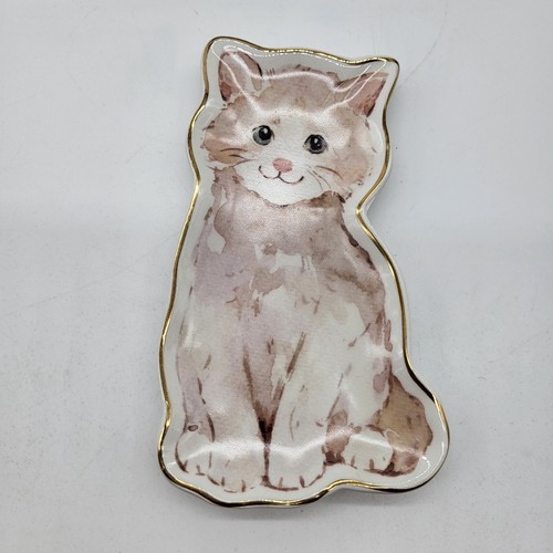 HeatherLee Chan Cream Ceramic Cat Kitten Trinket Dish Whimsical Novelty 2023
