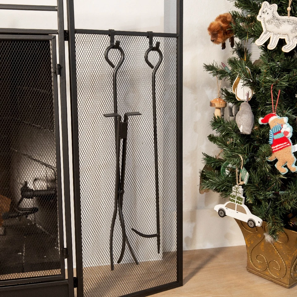 Barton 3-Panel Fireplace Screen Doors Guard With 4-Pieces Fireplace Tools Panels - Image 4 of 4