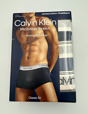 Calvin Klein Microfiber Stretch Men's 3-Pack Moisture Wicking Trunks L Black