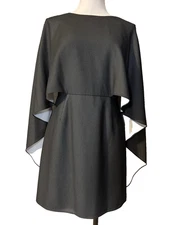 HALSTON Women's Cape Sleeve Dress SZ 4 Black White Flowy NEW $159
