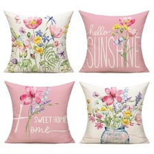 Spring Outdoor Throw Pillow Covers 16x16 16" x 16" Pack of 4 Wildflower-pink