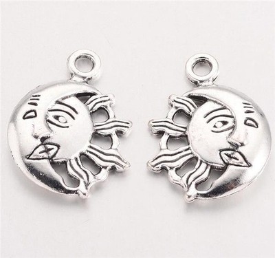 5 TIBETISCHES SILBER MOND & SONNE CHARMS ANHÄNGER 27mm 3D TOP QUALITÄT C104