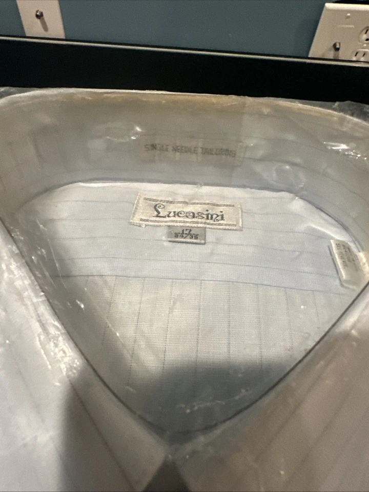 Camisa de Vestir Lucasini Azul Talla 17 34-35 Camisa Para Hombre Calce Regular Manga Larga NUEVA Foto 2 de 4