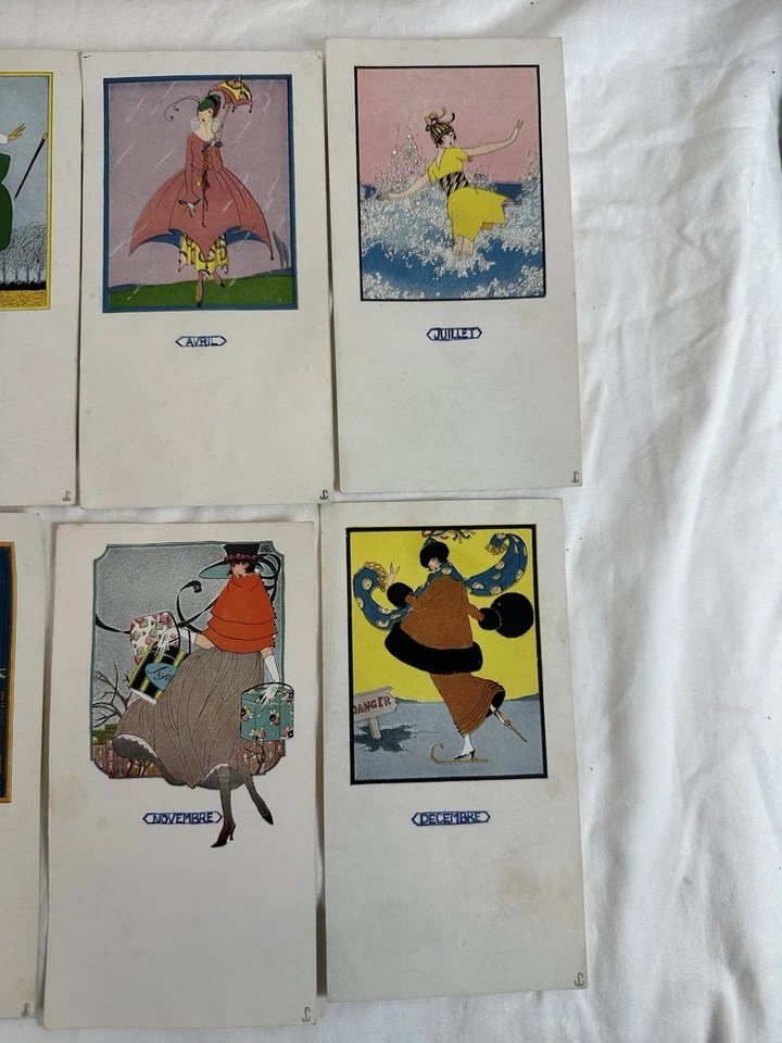 Ilustrações raras de calendário art déco - Conjunto colecionável original 10 de 12 meses - Imagem 3 de 4