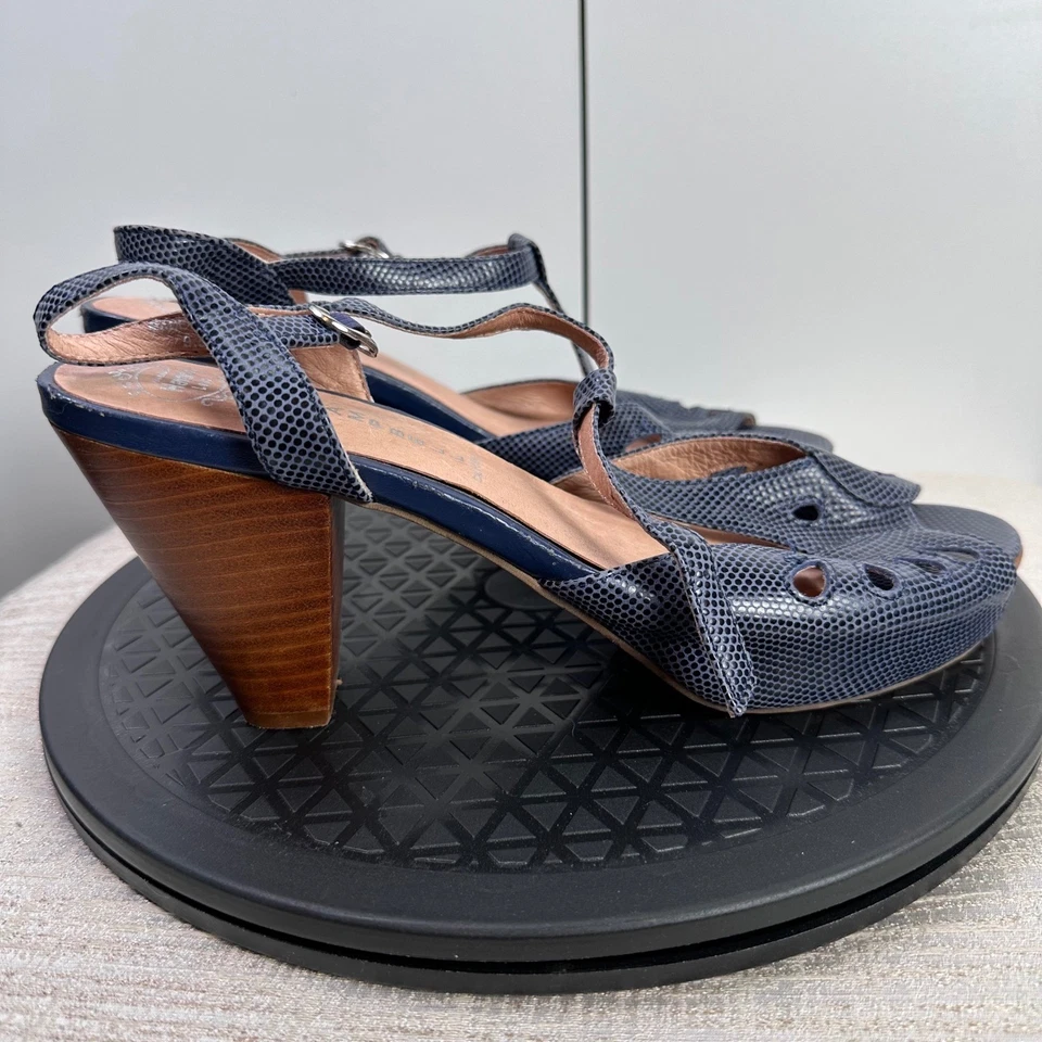 Jeffrey Campbell Mujer 9.5M Cuero Azul Serpiente Plataforma Tacón Grueso Retro Boho Foto 3 de 4