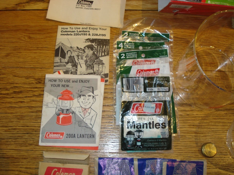 Coleman 200 228 Spare Parts PKG New Peerless Gold Top & USA Mantles Pump Globes - Image 4 of 4