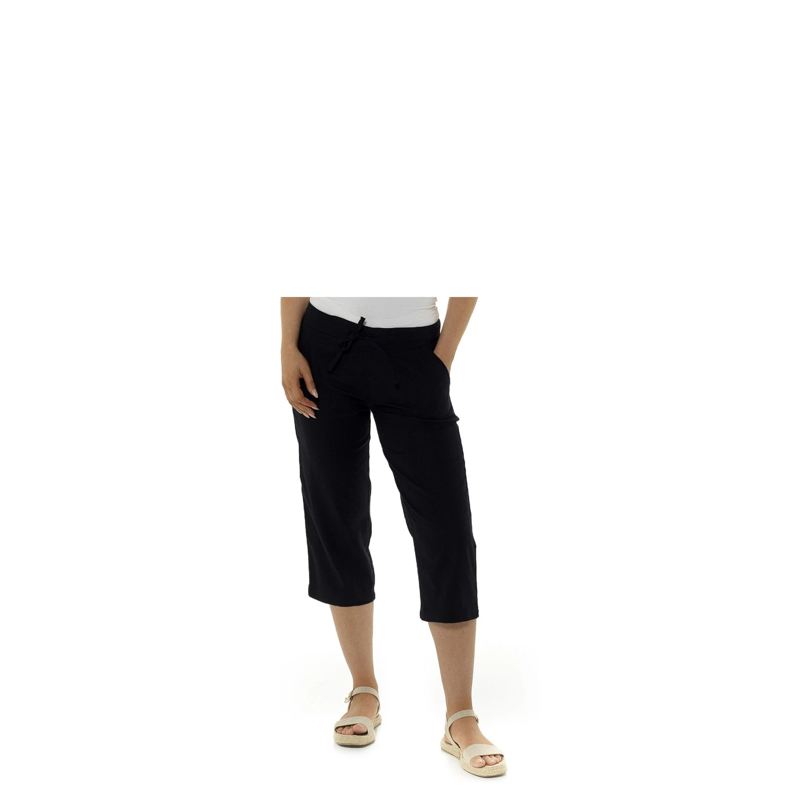 I-Smalls Women's Linen Capris with Elasticated Back Waistband (16) Black