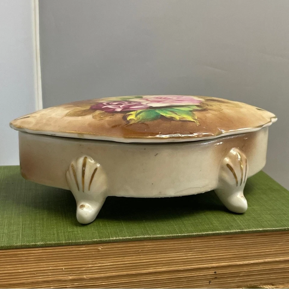 Cómoda baratija vintage de porcelana pintada a mano floral Lipper & Mann Japón Foto 2 de 4