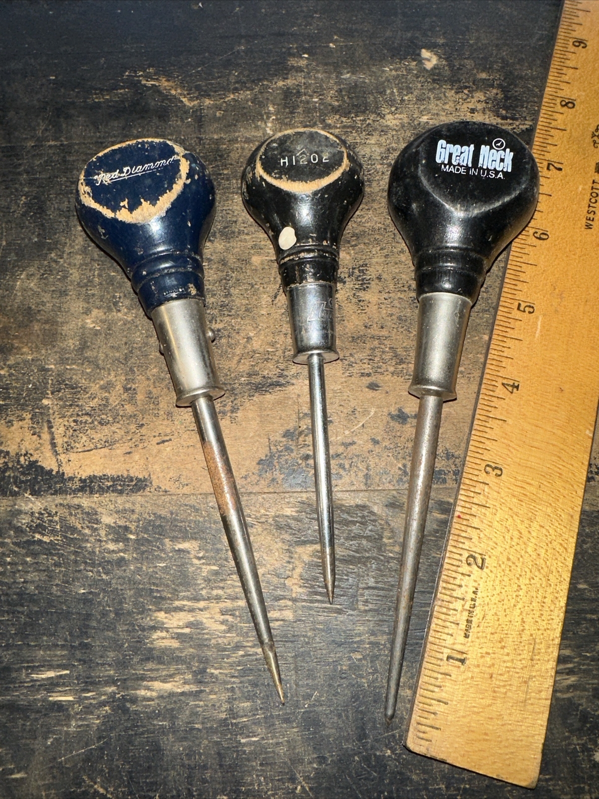 3 Vintage (Scratch Awls) Stanley, Red Diamond & Great Neck Used. eBay
