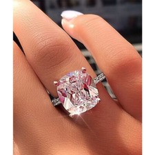 Simulated 4 CT Cushion Cut Sapphire Women's Wedding Ring 925 White Silve Plated