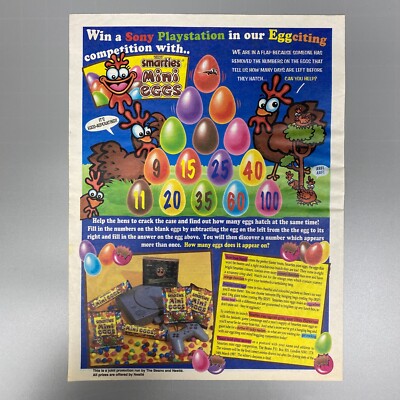 NESTLE SMARTIES MINI EGGS SONY PLAYSTATION BEANO 1997 VINTAGE RETRO WERBUNG