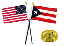 Puerto Rico w/ USA American Flag 4"x6" Desk Set Table Stick Gold Base