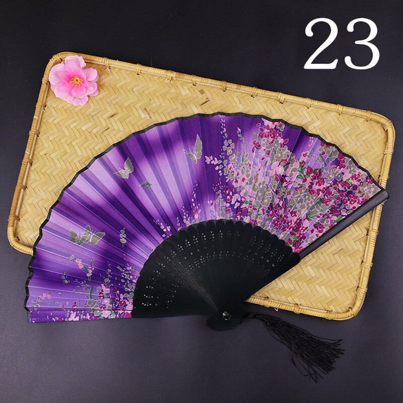 Floral Hand Fan Bamboo Silk Folding Fans Wedding Party Favor Dance Hand