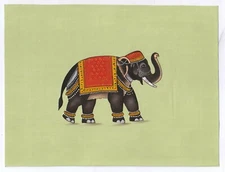 Royal Elephant Miniature Paper Painting Royal Life Of Animal Hand Painted Ethnic