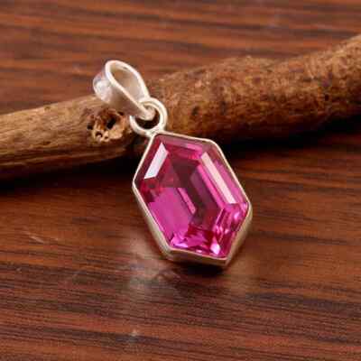 Natural Pink Sapphire Pendant 23 Ct+ Fancy Cut 925 Solid Silver With free Gift