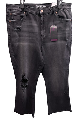 No Boundaries Junior 's Plus Sz 21 Black High Rise Cropped Flair Stretch Jeans
