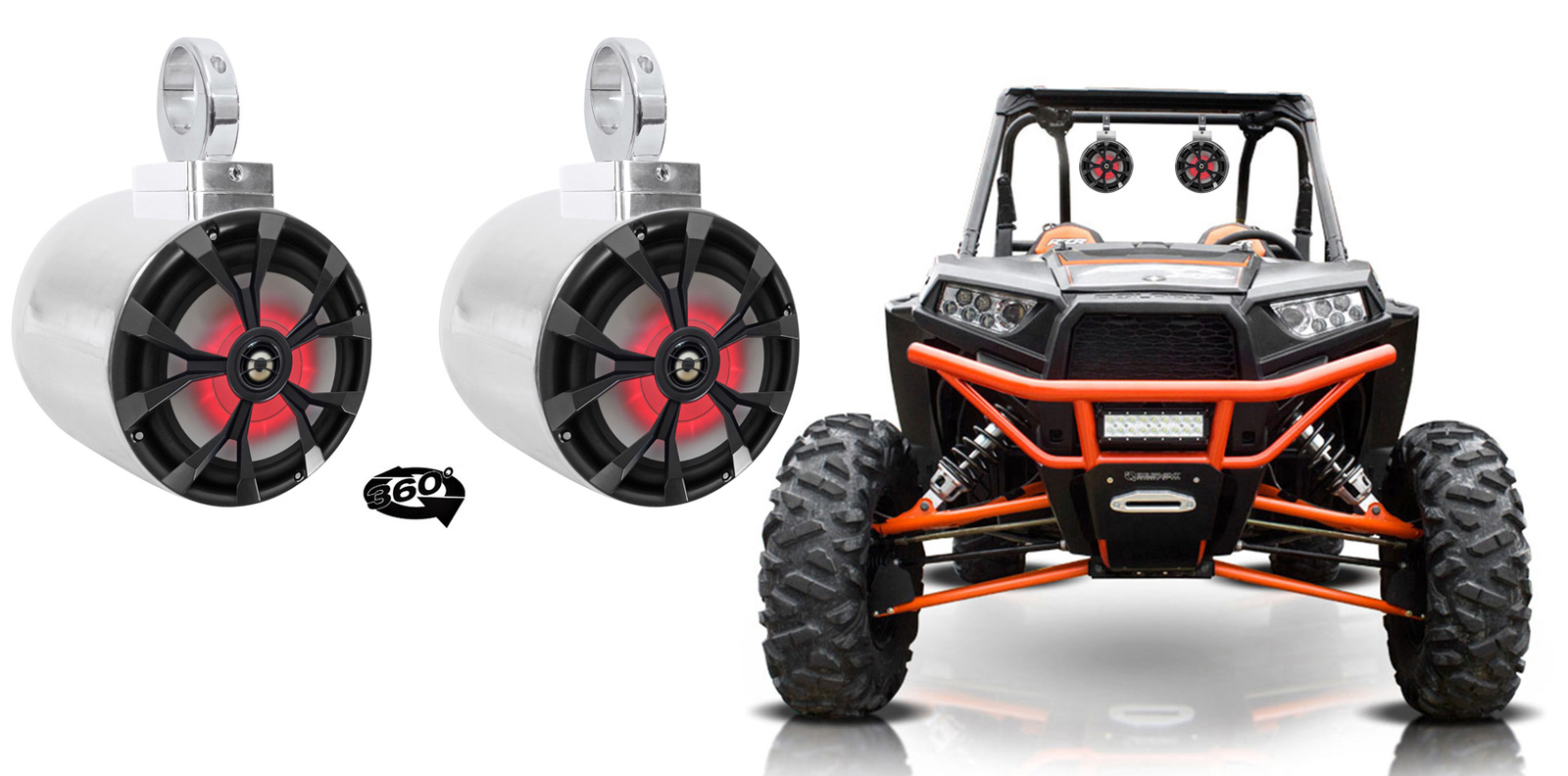 2 Хромированные колонки Rockville 8 LED с поворотной головкой на 360 для RZRATVUTV