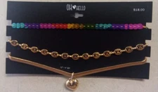 OH. HELLO  2 Gold-Plated Necklaces & 1  Multicolor Beaded Necklace.