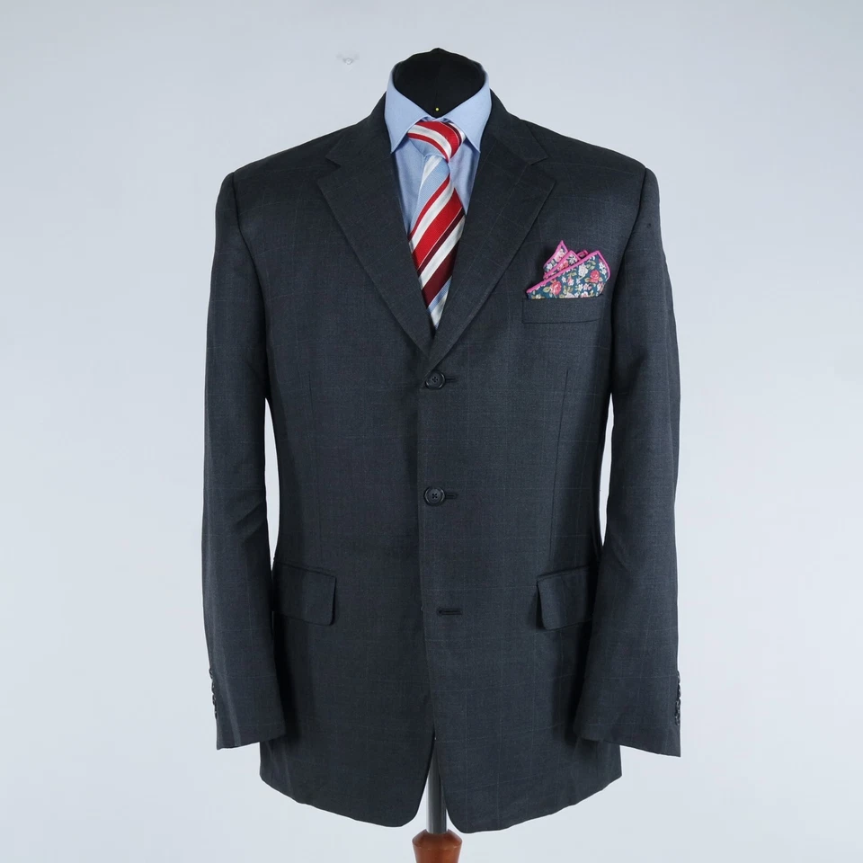 Mens Windowpane Blazer 42R UK Size TASSO ELBA Check Grey Wool Sport Coat Jacket - Image 4 of 4