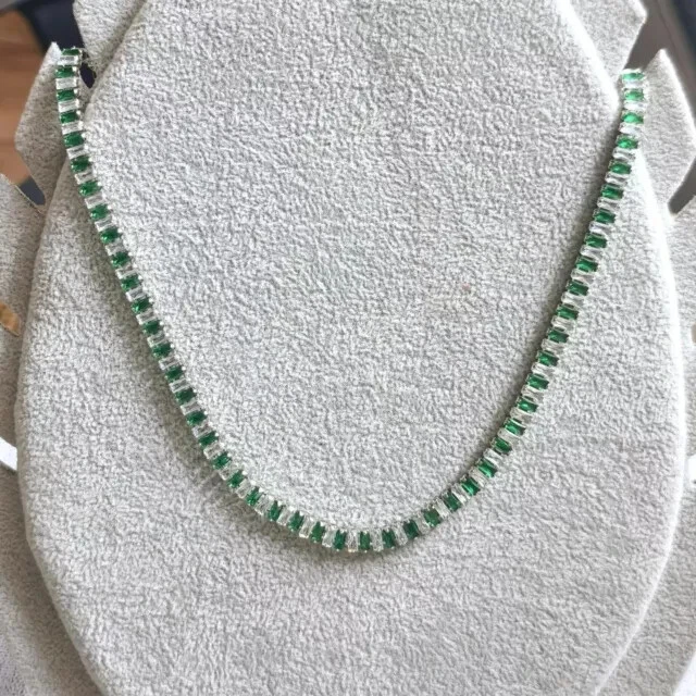 15.00Ct Baguette Cut Lab Created Emerald Tennis Necklace 14k White Gold Plated - Image 3 of 4