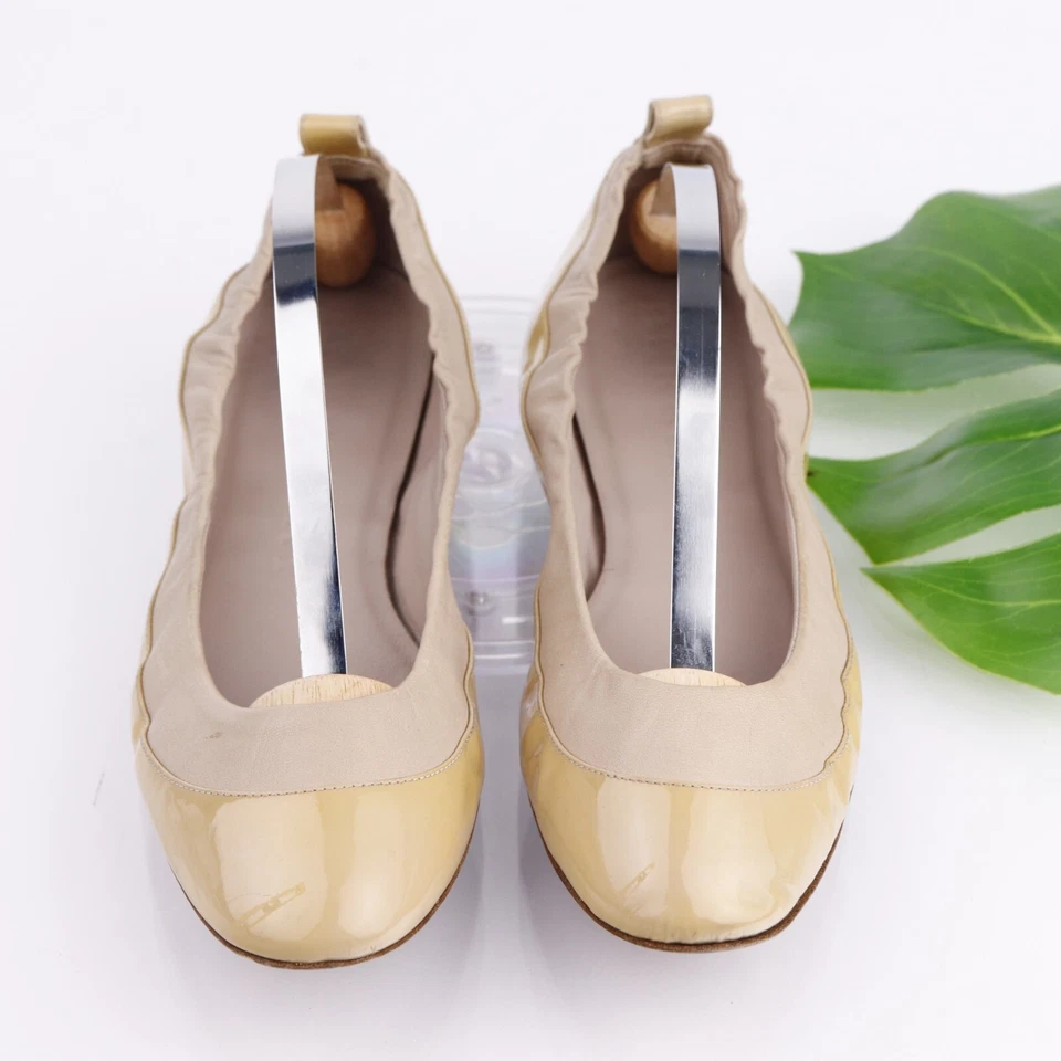 博柏利女式芭蕾平底 38 8 码裸色棕褐色漆皮鞋镶嵌 — 第 3/4 张图片