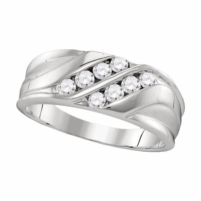 10k White Gold Mens Round Diamond Band Wedding Anniversary ...
