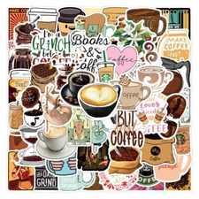 50 pcs Coffee Stickers | Coffee life Stickers  | Coffee bean Stickers Waterproof