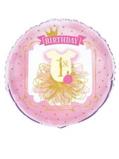 Pink Gold 1st First Birthday 18" Mylar Foil Balloon, 1 Ct
