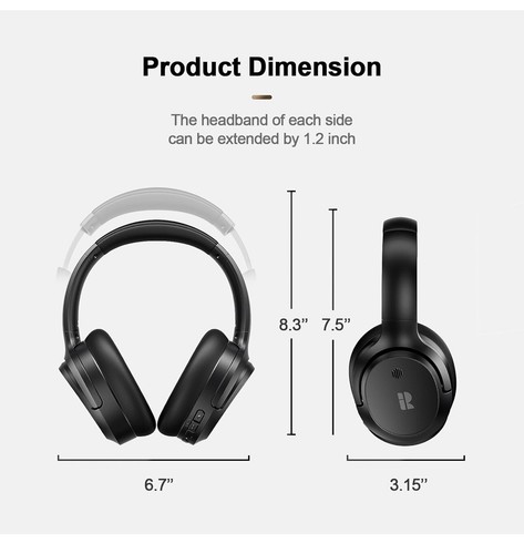 Bluetooth Headphones, Hybrid Active Noise Cancelling Wireless Headphones over... - Picture 6 of 7