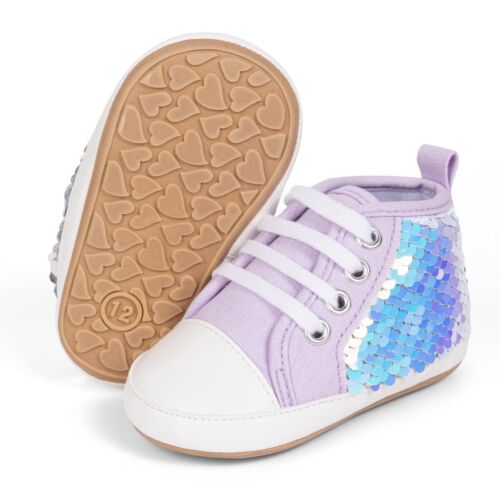 Unisex Baby Boys Girls High Top Sparkle Sequin Sneaker Soft Anti-Slip Sole